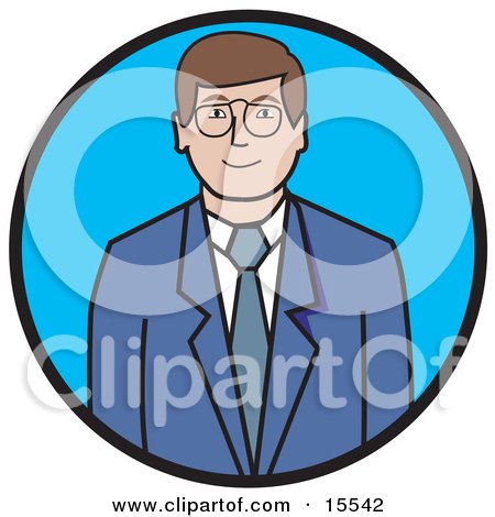 Professional Businessman in a Blue Suit and White Shirt, Wearing Glasses Clipart Illustration by Andy Nortnik