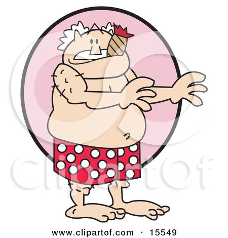Surprised Old Man In Red And White Polka Dot Boxers, Smoking A Cigar Clipart Illustration by Andy Nortnik
