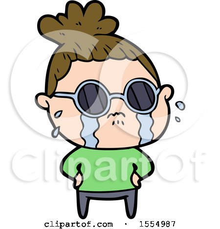 Cartoon Crying Woman Wearing Sunglasses by lineartestpilot