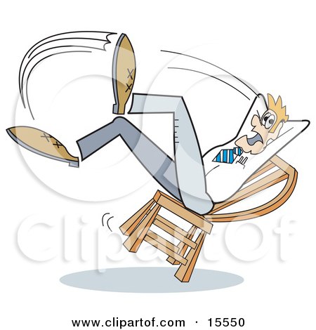 Surprised Man Falling Backwards After Leaning Too Far Back in a Chair Clipart Illustration by Andy Nortnik