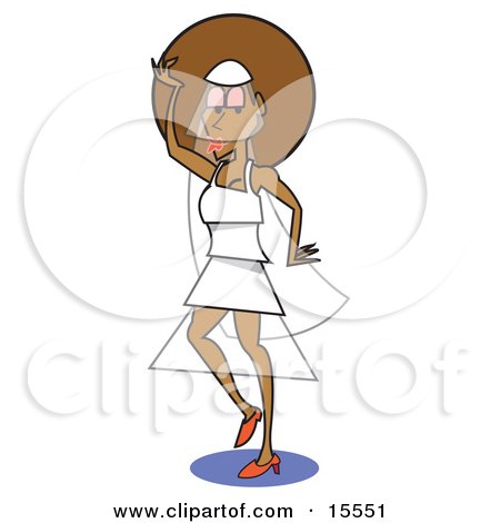 Pretty African American Bride In A Modern Wedding Dress, Or A Model Walking The Runway Clipart Illustration by Andy Nortnik