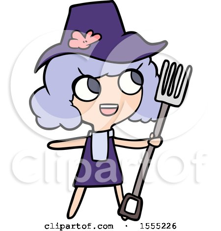 Cartoon Farmer Girl with Fork by lineartestpilot