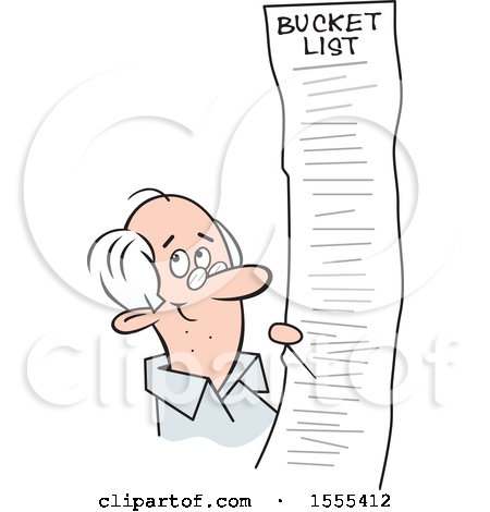 Clipart of a Cartoon White Senior Man with a Long Bucket List - Royalty Free Vector Illustration by Johnny Sajem