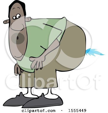 Clipart of a Cartoon Black Man Farting a Blue Flame - Royalty Free Vector Illustration by djart