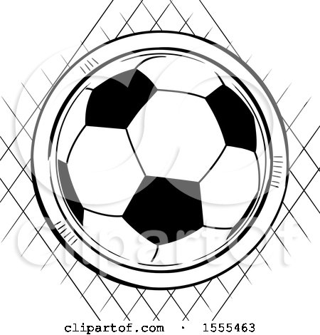 Clipart of a Soccer Ball over a Sketched Diamond of Netting, on White - Royalty Free Vector Illustration by elaineitalia