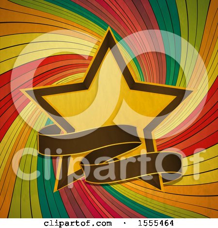 Clipart of a Star and Banner over a Colorful Swirl - Royalty Free Vector Illustration by elaineitalia