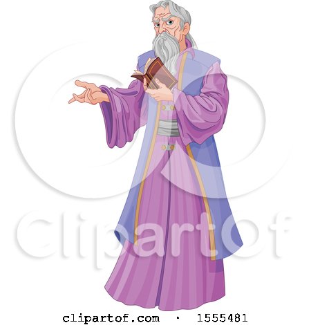 Clipart of a Warlock or Wizard Holding a Book and Presenting - Royalty Free Vector Illustration by Pushkin