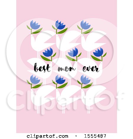 Clipart of a Mothers Day Dove Design with Flowers and Best Mom Ever Text - Royalty Free Vector Illustration by elena