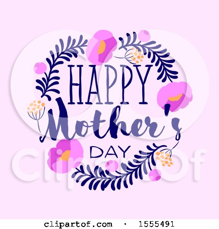 Clipart of a Happy Mothers Day Greeting in a Floral Frame, on Pink - Royalty Free Vector Illustration by elena
