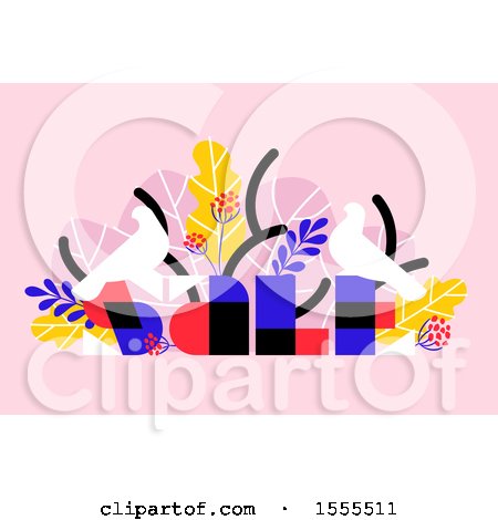 Clipart of a Bird and Tropical Foliage Sale Design on Pink - Royalty Free Vector Illustration by elena