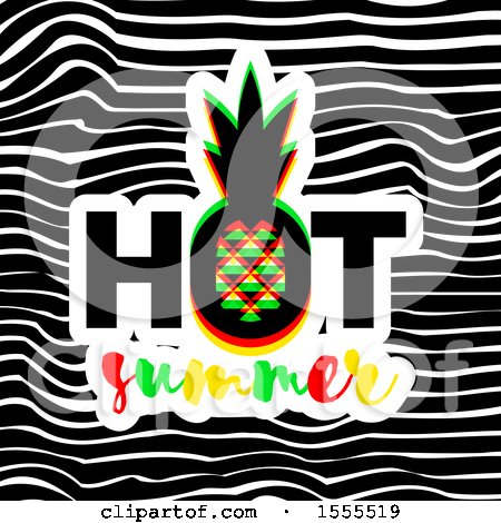 Clipart of a Geometric Pineapple in Hot Summer Text over Waves - Royalty Free Vector Illustration by elena