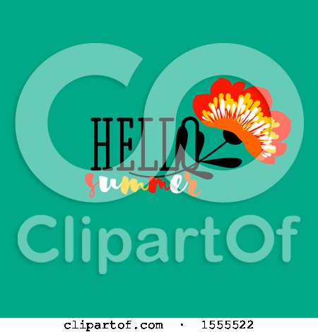 Clipart of a Hello Summer Design with a Flower on Green - Royalty Free Vector Illustration by elena