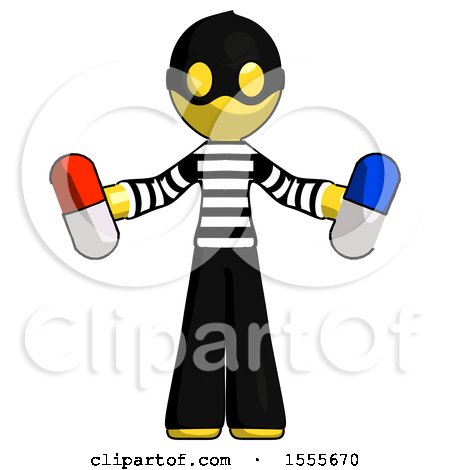 Yellow Thief Man Holding a Red Pill and Blue Pill by Leo Blanchette