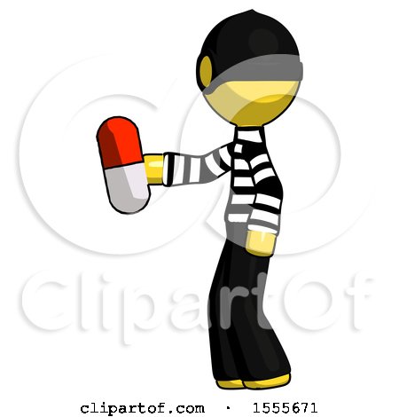Yellow Thief Man Holding Red Pill Walking to Left by Leo Blanchette