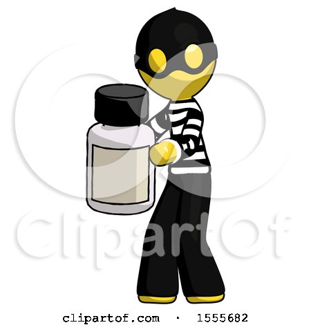 Yellow Thief Man Holding White Medicine Bottle by Leo Blanchette