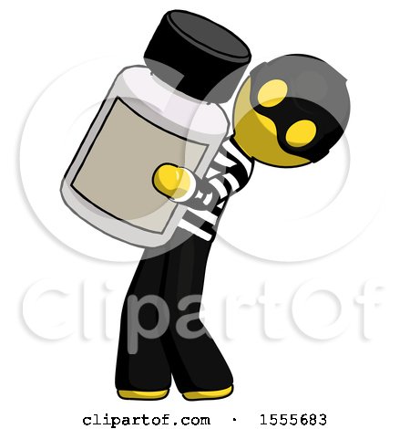 Yellow Thief Man Holding Large White Medicine Bottle by Leo Blanchette