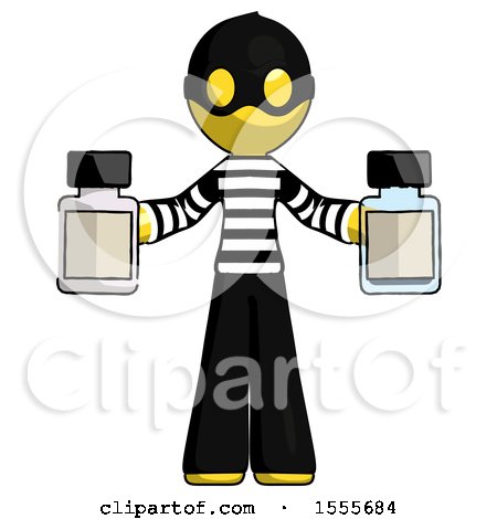 Yellow Thief Man Holding Two Medicine Bottles by Leo Blanchette
