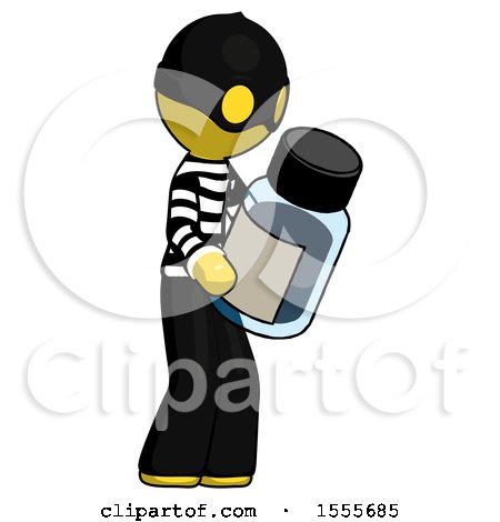 Yellow Thief Man Holding Glass Medicine Bottle by Leo Blanchette