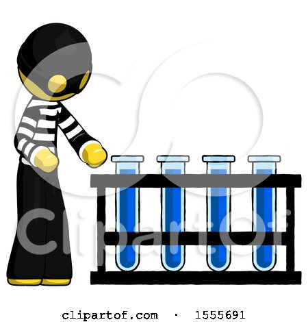Yellow Thief Man Using Test Tubes or Vials on Rack by Leo Blanchette