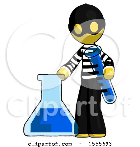 Yellow Thief Man Holding Test Tube Beside Beaker or Flask by Leo Blanchette