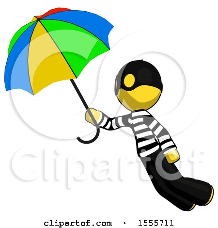 Yellow Thief Man Flying with Rainbow Colored Umbrella by Leo Blanchette