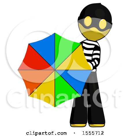 Yellow Thief Man Holding Rainbow Umbrella out to Viewer by Leo Blanchette