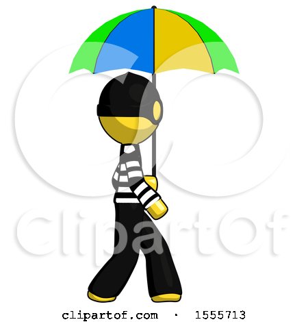 Yellow Thief Man Walking with Colored Umbrella by Leo Blanchette