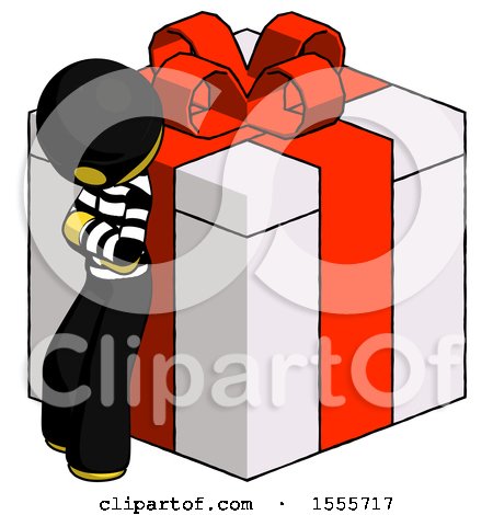 Yellow Thief Man Leaning on Gift with Red Bow Angle View by Leo Blanchette