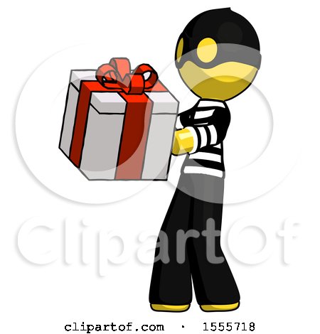 Yellow Thief Man Presenting a Present with Large Red Bow on It by Leo Blanchette