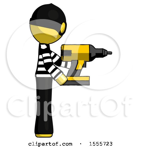 Yellow Thief Man Using Drill Drilling Something on Right Side by Leo Blanchette