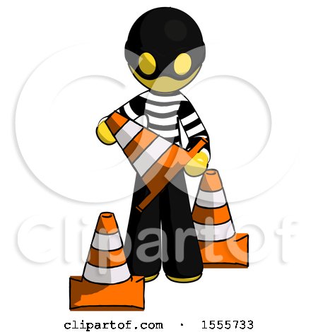 Yellow Thief Man Holding a Traffic Cone by Leo Blanchette