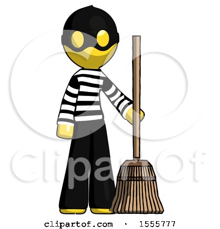 Yellow Thief Man Standing with Broom Cleaning Services by Leo Blanchette