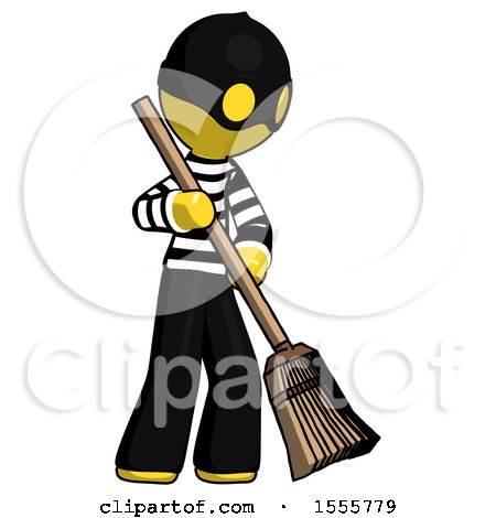 Yellow Thief Man Sweeping Area with Broom by Leo Blanchette