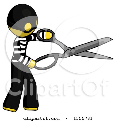 Yellow Thief Man Holding Giant Scissors Cutting out Something by Leo Blanchette