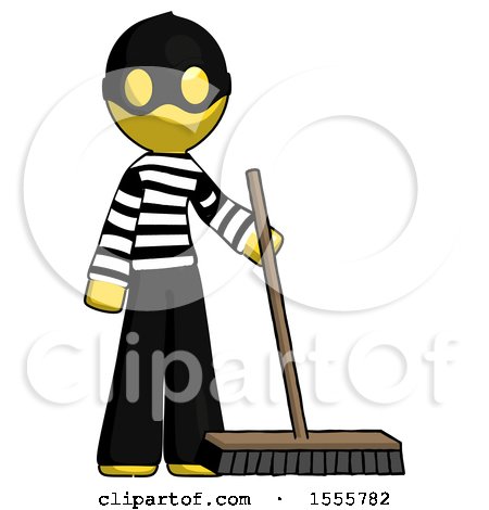 Yellow Thief Man Standing with Industrial Broom by Leo Blanchette