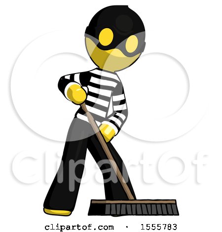 Yellow Thief Man Cleaning Services Janitor Sweeping Floor with Push Broom by Leo Blanchette