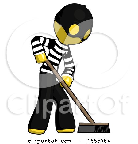 Yellow Thief Man Cleaning Services Janitor Sweeping Side View by Leo Blanchette