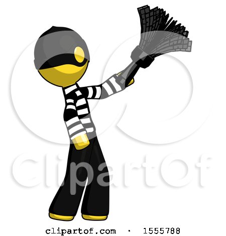 Yellow Thief Man Dusting with Feather Duster Upwards by Leo Blanchette