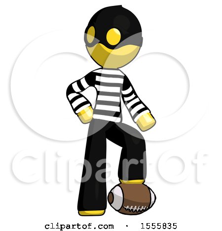 Yellow Thief Man Standing with Foot on Football by Leo Blanchette