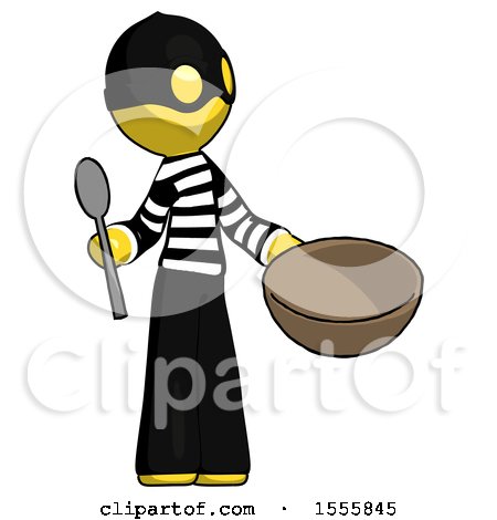 Yellow Thief Man with Empty Bowl and Spoon Ready to Make Something by Leo Blanchette