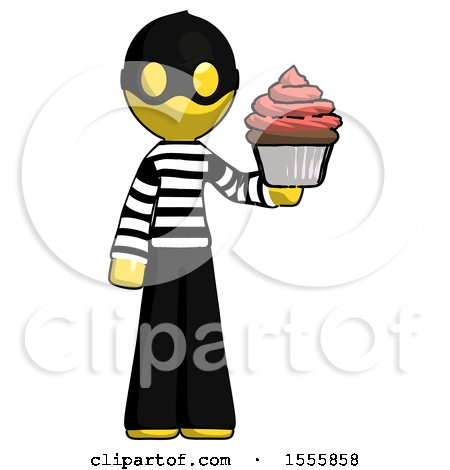 Yellow Thief Man Presenting Pink Cupcake to Viewer by Leo Blanchette