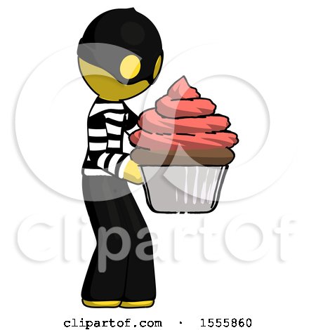 Yellow Thief Man Holding Large Cupcake Ready to Eat or Serve by Leo Blanchette
