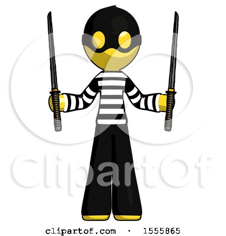Yellow Thief Man Posing with Two Ninja Sword Katanas up by Leo Blanchette