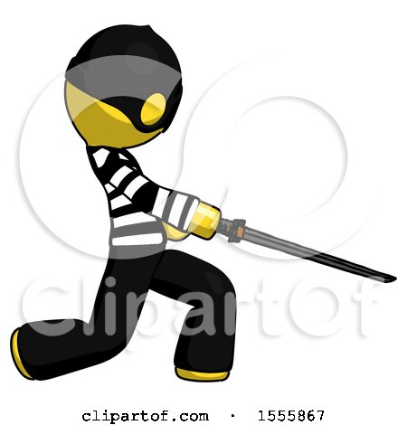 Yellow Thief Man with Ninja Sword Katana Slicing or Striking Something by Leo Blanchette