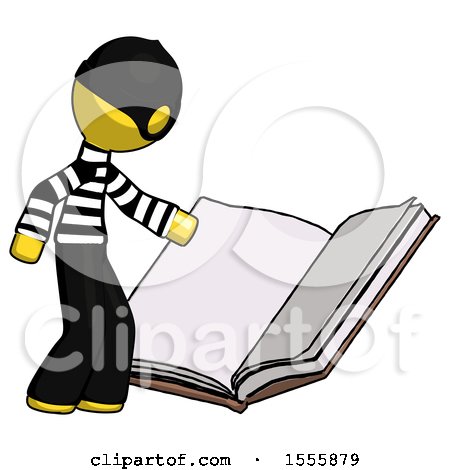 Yellow Thief Man Reading Big Book While Standing Beside It by Leo Blanchette