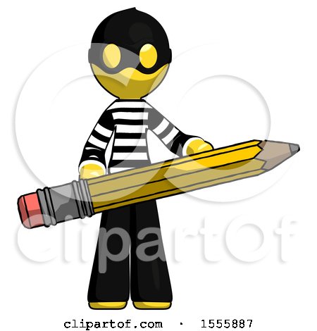 Yellow Thief Man Writer or Blogger Holding Large Pencil by Leo Blanchette