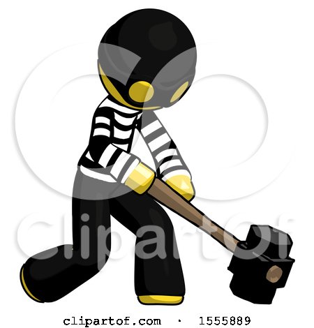 Yellow Thief Man Hitting with Sledgehammer, or Smashing Something at Angle by Leo Blanchette