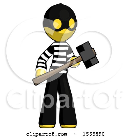 Yellow Thief Man with Sledgehammer Standing Ready to Work or Defend by Leo Blanchette