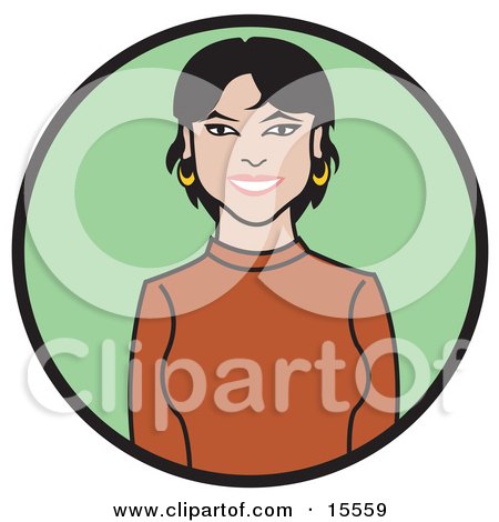 Beautiful Business Woman With Hoop Earrings, Wearing an Orange Sweater Clipart Illustration by Andy Nortnik