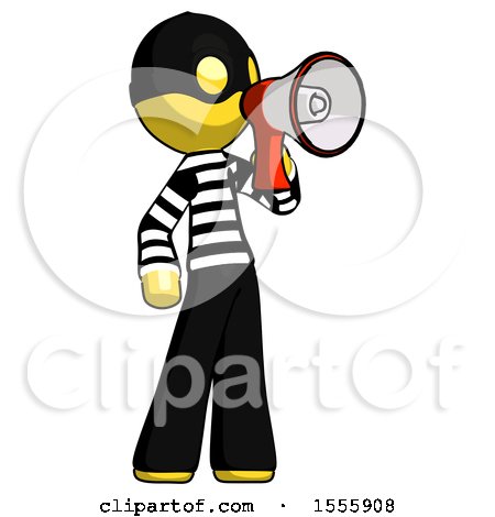 Yellow Thief Man Shouting into Megaphone Bullhorn Facing Right by Leo Blanchette